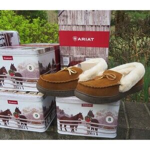 *NEW Womens Brown Ariat Ivy Moccasin Tin Bedroom Shoes, 10